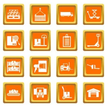 Logistic icons set orange Stock Illustration