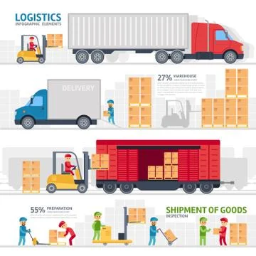Logistic infographic elements set with transport, delivery, shipping, forklift Stock Illustration