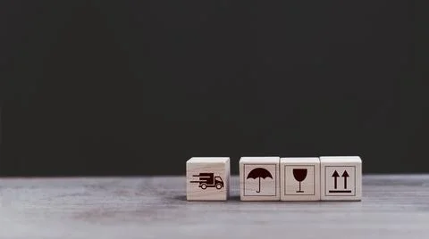 Logistic label on the packaging three labels printed on plywood box old woo.. Stock Photos