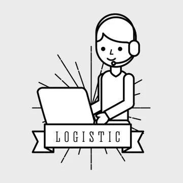 Logistic man operator headset and laptop emblem style イラスト素材