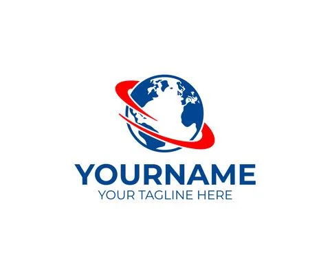 Logistic, planet earth with spin or swirl around it, logo design Stock Illustration