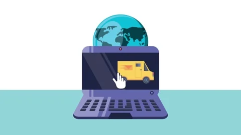 Logistic service application on laptop screen motion graphic, tracking mail.. Stock Footage 333426601