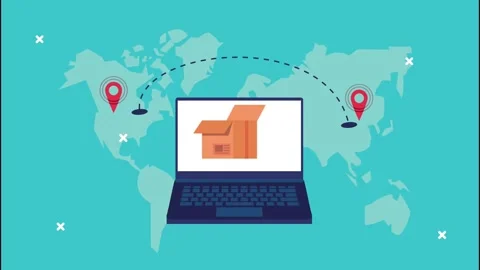 Logistic service connecting world map with gps location and delivery box in.. Stock Footage 334535722