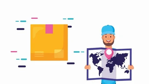 Logistic service worker lifting map and box Stock Footage 126267263