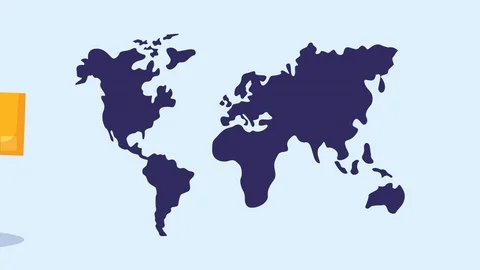 Logistic service worker with world map and box Stock Footage 126266698