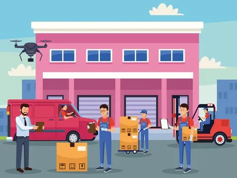 Logistic service workers scene Illustrazione stock