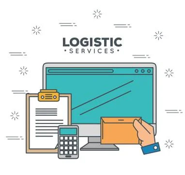 Logistic services with computer Stock Illustration