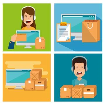 Logistic services with computer Stock Illustration