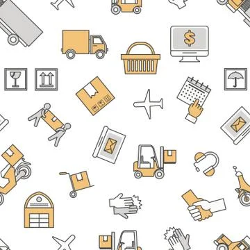 Logistic services seamless pattern, vector thin line flat design Illustrazione stock