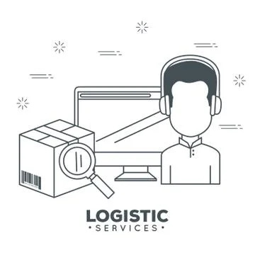 Logistic services with support agent and computer Stock Illustration