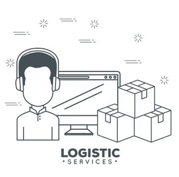 Logistic services with support agent and computer Stock Illustration