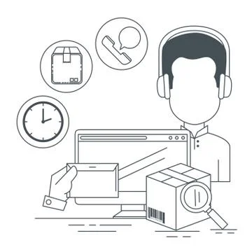 Logistic services with support agent and computer Stock Illustration