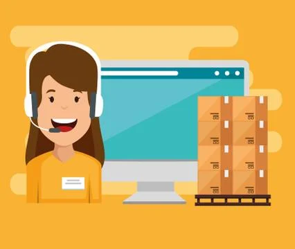Logistic services with support agent and computer Stock Illustration