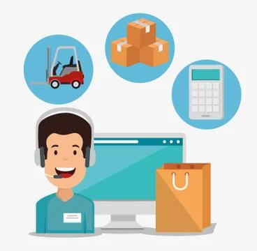 Logistic services with support agent and computer Stock Illustration