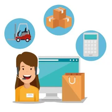 Logistic services with support agent and computer Stock Illustration