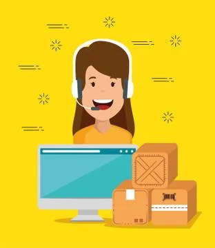 Logistic services with support agent and computer Stock Illustration