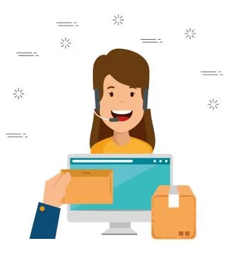 Logistic services with support agent and computer Stock Illustration