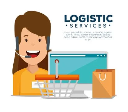 Logistic services with support agent and computer Stock Illustration