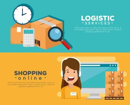 Logistic services with support agent and computer Stock Illustration