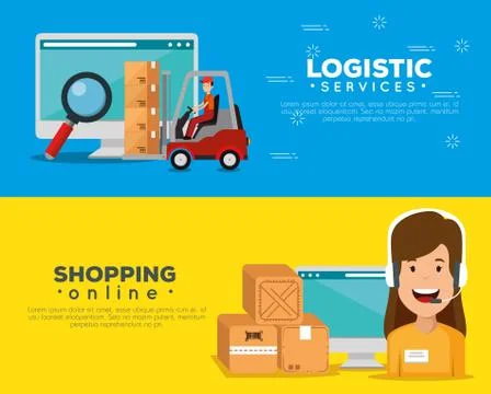 Logistic services with support agent and computer Stock Illustration