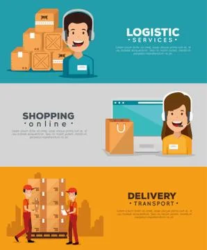 Logistic services with support agent and computer Stock Illustration