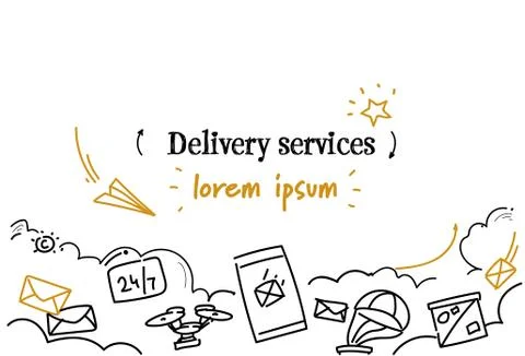 Logistic shipping delivery services concept sketch doodle horizontal isolated 库存插图