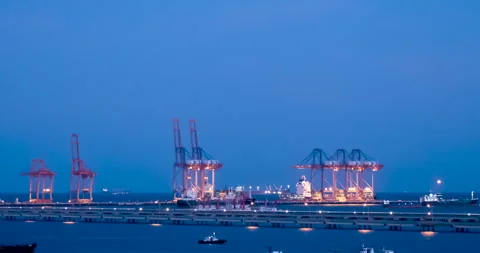 Logistic shipping quay boat Engineering crane depot at logistic export Stock Footage 256621501