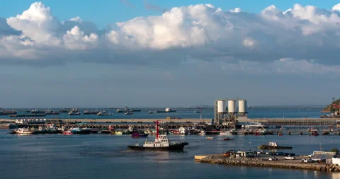 Logistic shipping quay boat Engineering crane depot at logistic export term.. Stock Footage 261633286