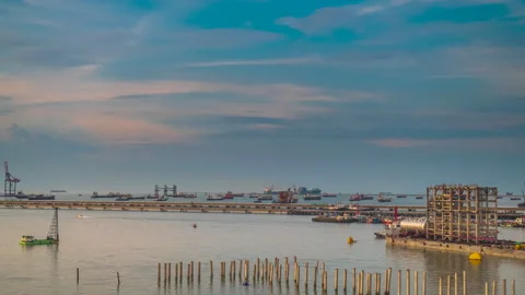 Logistic shipping quay boat Engineering crane depot at logistic export terminal  Stock Footage 277311862