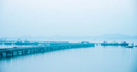 Logistic shipping quay boat Engineering crane depot at logistic export terminal  Stock Footage 277311983