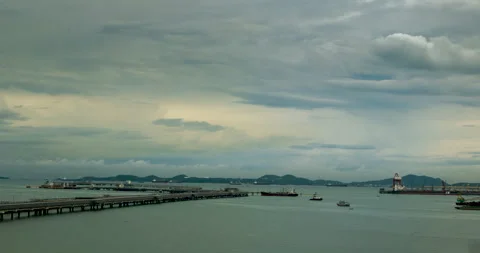 Logistic shipping quay boat Engineering crane depot at logistic export terminal Stock Footage 277616555