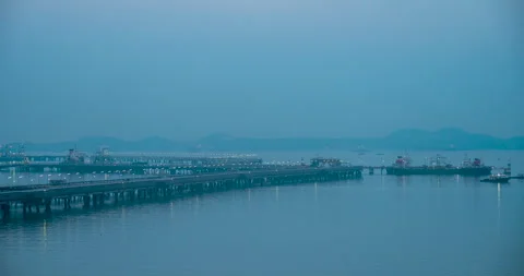 Logistic shipping quay boat Engineering crane depot at logistic export terminal Stock Footage 277616780