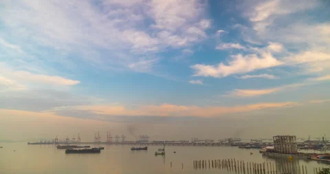 Logistic shipping quay boat Engineering crane depot at logistic export terminal Stock Footage 277616833