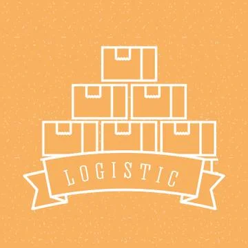 Logistic stack cardboard boxes emblem style Stock Illustration
