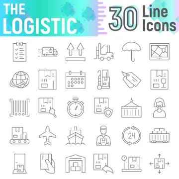Logistic thin line icon set, delivery symbols collection, vector sketches, logo Stock Illustration