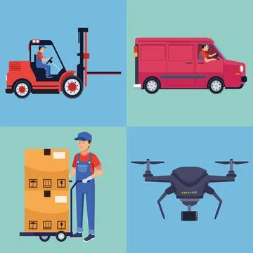 Logistic three workers Illustrazione stock