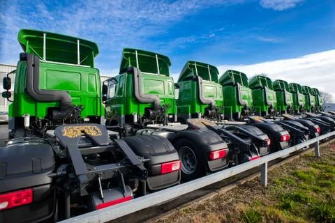 Logistic Trucks parked Stock Photos