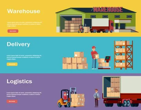 Logistic warehouse horizontal banners. Logistic transportation and forklift Illustration