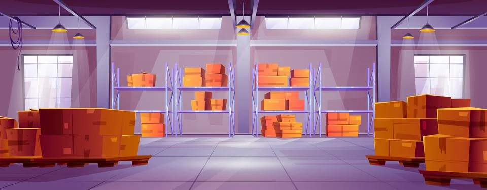 Logistic warehouse interior with box and pallet Stock Illustration