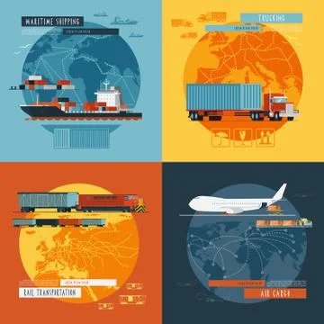 Logistic4 flat icons banner Stock Illustration