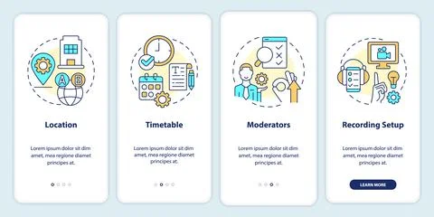 Logistical details of usability testing onboarding mobile app screen Stock Illustration