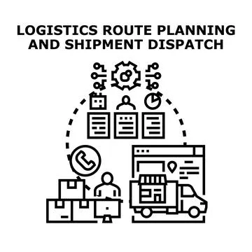 Logistical route planning with shipment dispatch and delivery process Stock Illustration