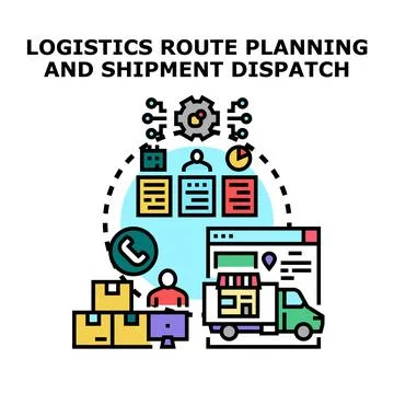 Logistical route planning with shipment dispatch and delivery process Stock Illustration