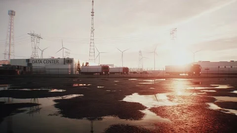 Logistics of AI hardware delivery to data center infrastructure. sunset Stock Footage 336345067