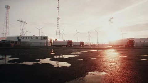 Logistics of AI hardware delivery to data center infrastructure. sunset Stock Footage 336345070