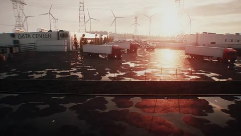 Logistics of AI hardware delivery to data center infrastructure. sunset Stock Footage 336345084