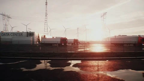 Logistics of AI hardware delivery to data center infrastructure. sunset Stock Footage 336345085