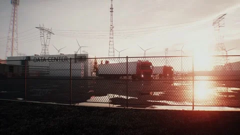 Logistics of AI hardware delivery to data center infrastructure. sunset Stock Footage 336345100