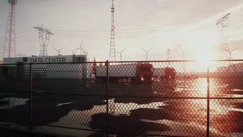 Logistics of AI hardware delivery to data center infrastructure. sunset Stock Footage 336345101