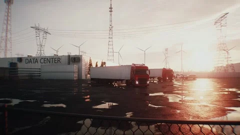Logistics of AI hardware delivery to data center infrastructure. sunset Stock Footage 336345102